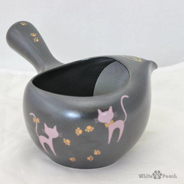 常滑焼 晶光猫ちゃーみる（黒）急須 肉球 猫柄 猫グッズ 猫雑貨