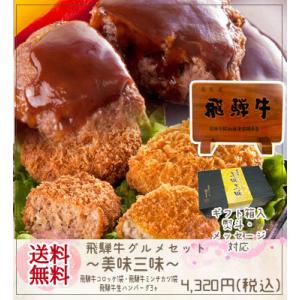 御歳暮 2025 肉 牛肉 ギフト 飛騨牛 グルメセット 美味三味 コロッケ ミンチ ハンバーグ 牛...