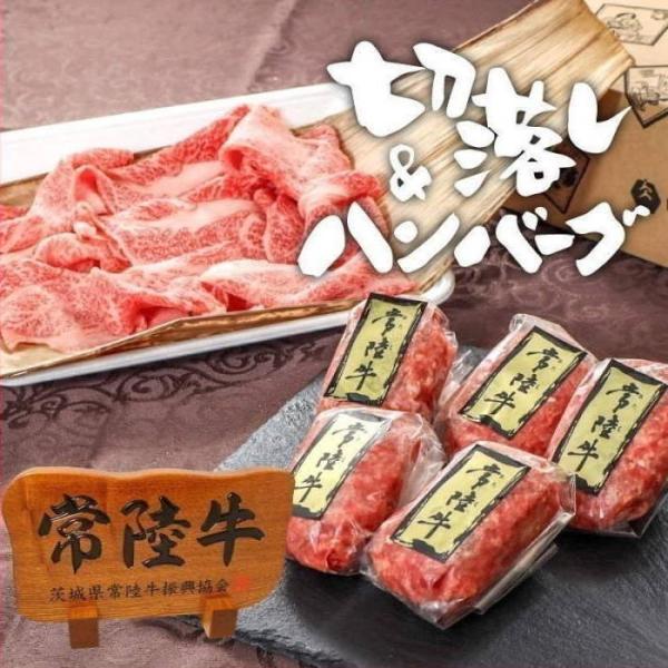 常陸牛100％ 無添加ハンバーグ 5個&amp;肩ロース 切り落とし200g すき焼き しゃぶしゃぶ 牛肉 ...