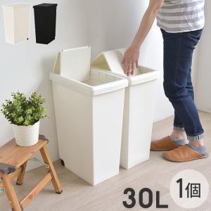 ゴミ箱 30L ふた付き スライドペール 30リットル ごみ箱 フタ キャスター スリム ダストボックス キッチン 角型 分別ゴミ箱 シンプル オフホワイト ブラック 白｜nikurasu