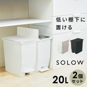 2個セット ダストボックス ゴミ箱 SOLOW ソロウ ペダルオープンツイン 20L 抗菌 防汚 加工 分別ゴミ箱 キッチン シンプル ホワイト ブラック 白｜nikurasu