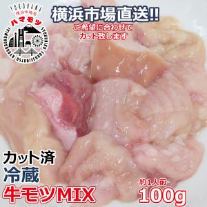 国産牛モツMIX 100g 市場直送 ハマモツ 煮込み　ホルモン　ギハラ　盲腸　メド