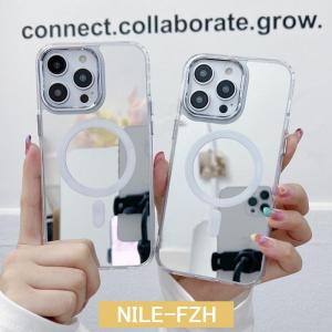 iphone15 ケース 韓国 かわいい おしゃれ iphone14 ケース アイフォン15ケース iphone13 magsafe対応 マグセーフ マグネット PC TPU ミラー 鏡 シルバ 男性 女性