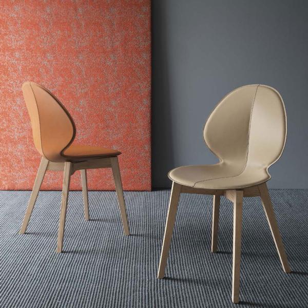 カリガリス ダイニングチェア BASIL W バジルウッド CS1348 2脚セット 皮革 木製脚（...