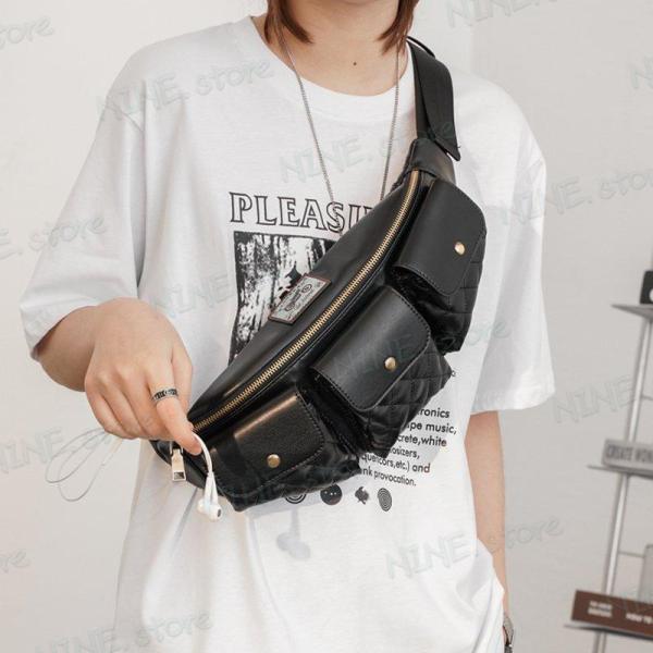 ウエストバッグ ボディバッグ ベルトバッグ ポケット ショルダー ストラップ PUレザー ソフト 多...