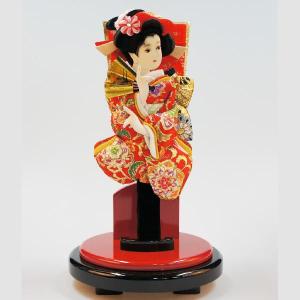 押絵金彩振袖羽子板　福寿８号　木製羽子板立て付