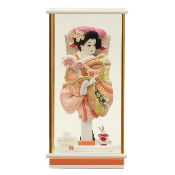 羽子板 ケース飾り いろは 10号 高さ44.5cm オレンジ ホワイト×サーモンピンクケース 20...