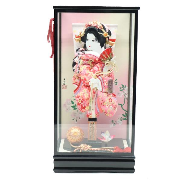 羽子板 ケース飾り 紬 17号 縮緬 高さ67cm 黒塗りケース 2024-ys134