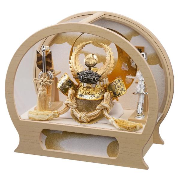 五月人形 ケース飾り兜 みづほ 徳川家康の兜 幅35cm 新手鏡型アクリルケース 木目