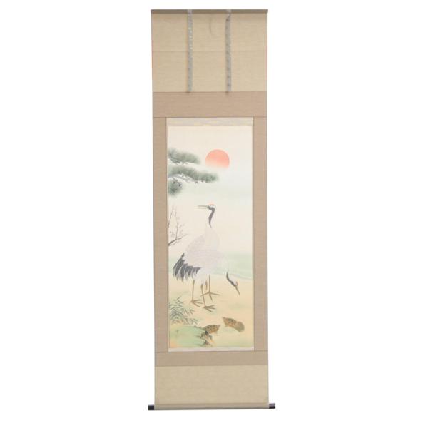 アウトレット品 掛軸慶祝画 尺五 松竹梅鶴 (筆者：藤本) 22a-ya-2371