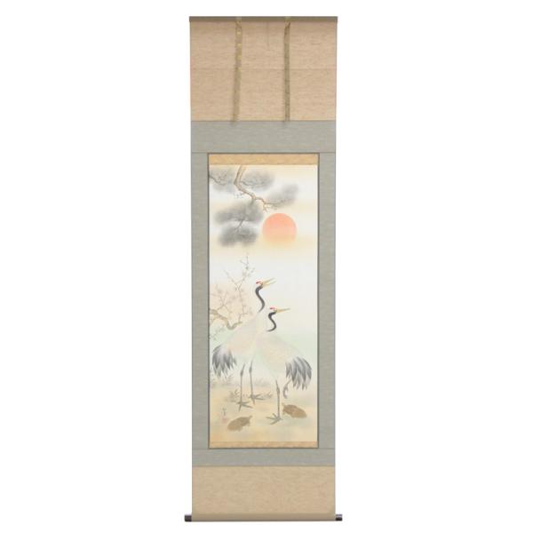 アウトレット品 掛軸慶祝画 尺五 松竹梅鶴 (筆者：藤原和貴) 22a-ya-2373
