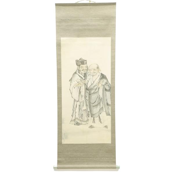 アウトレット品 掛軸 水墨画 高村光太郎 寒山拾得像 桐箱付 24a-ya-0337