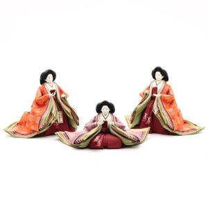 アウトレット品 雛人形 官女単品 有職 京七寸 座り官女：紫と緑系/立官女：朱色系衣裳 三人官女 26a-ya-0617
