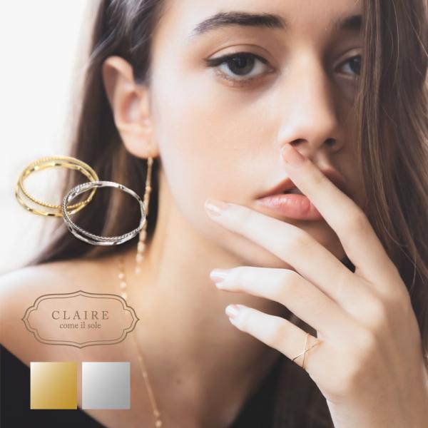 リング イエローゴールド 18k クロスリング 2連 ピンキーリング ファランジリング 指輪 ゴール...