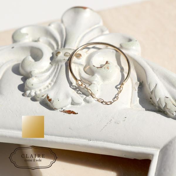 リング k18 レディース 細いフェザーカット ドレープ チェーン Ｃ型 18金 ピンキーリング C...