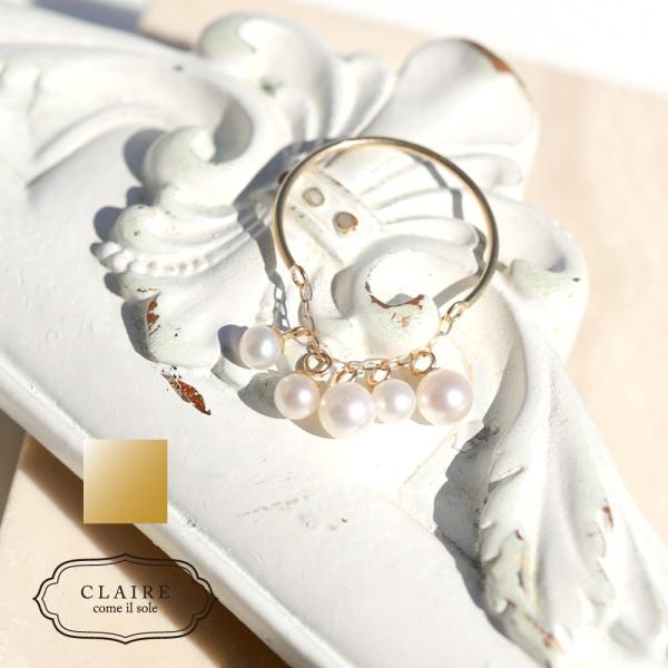 リング 18k パール 18金 フェザーカット ドレープ チェーン Ｃ型 パールリング レディース ...