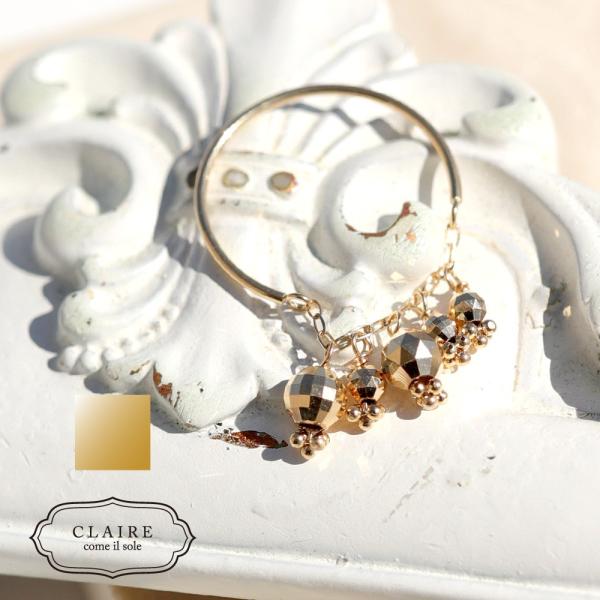 ピアス 18k レディース 18金 フェザーカット ドレープ チェーン Ｃ型 ミラーボール CLAI...