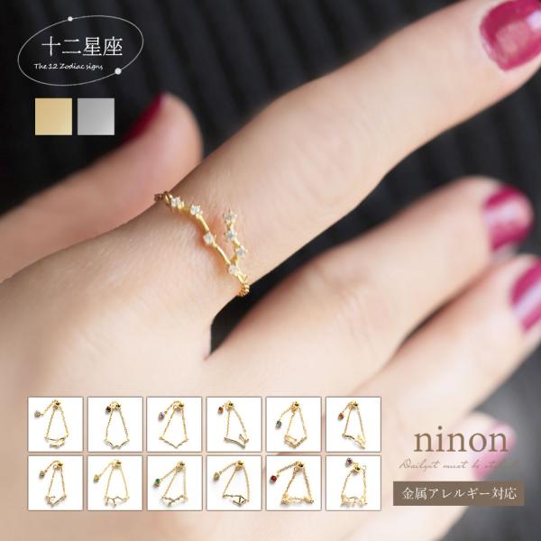 リング 指輪 レディース シルバー925 金属アレルギー 星座 ホロスコープ チェーンリング 細め ...