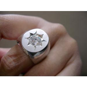 仁尾彫金『一つ星ジルコニアプラチナ楕円の印台リング』ハンドメイド146b