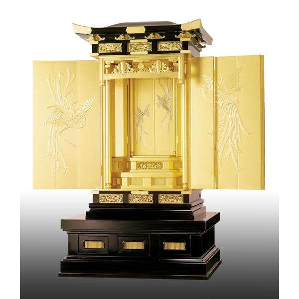 創価学会仏壇　白鳳62-35　黒檀　駿河蒔絵　仏具　付属品　LED照明付