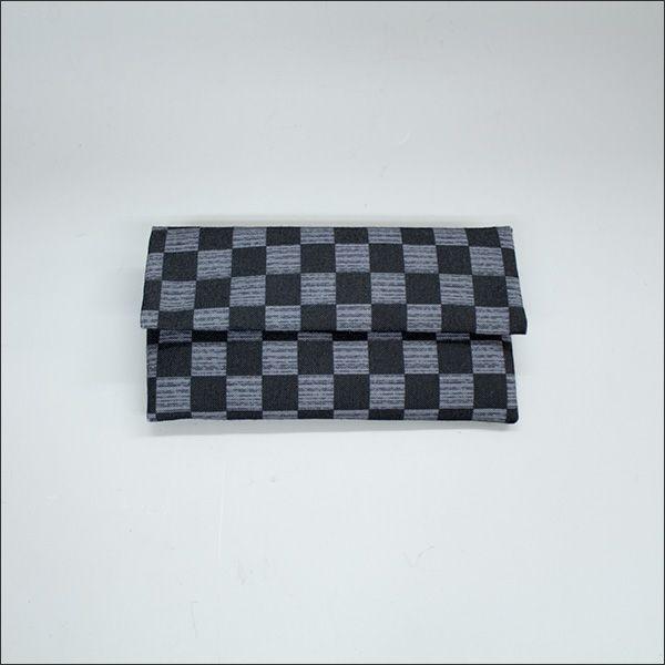 創価学会　念珠入/念珠ケース 綿帆布　格子グレー　マジックテープ付