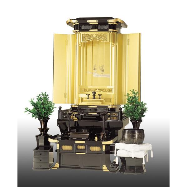 創価学会仏壇　正徳60-30　カシュ―うるし黒塗　駿河蒔絵　高欄付　仏具　付属品　LED照明付
