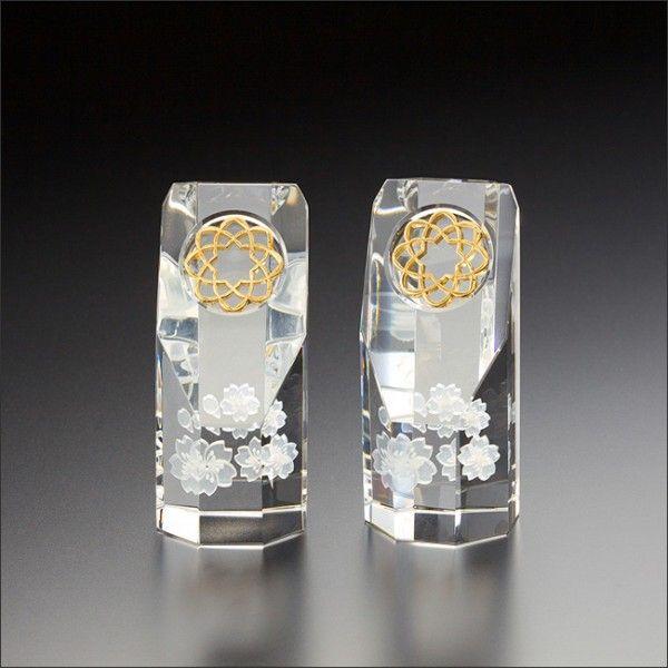 創価学会仏具　クリスタル桜模様徳利　バニラ　3Dクリスタル　浮彫八葉