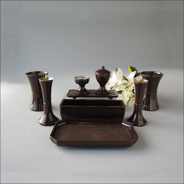 創価学会仏具　プラスチック　ビクトリー　ダークオーク色　9具足