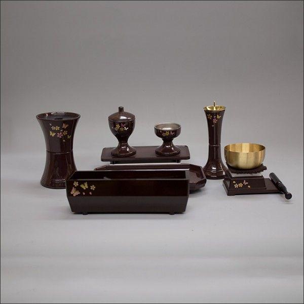 創価学会仏具　プラスチック　ビクトリー　桜・蝶蒔絵　ダークオーク色