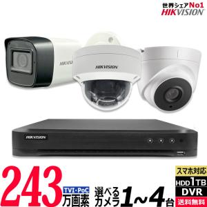 243万画素 防犯カメラセット PoC アナログ 屋内屋外用カメラ1〜4台 レコーダーHDD1TB込 4chDVR カメラ電源不要 POC-SET-4CH