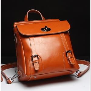 レザー リュックサック レディース デイパック 本革 バックパック オレンジ アウトドア 斜め 肩掛けカバン 手提げ 通勤鞄 女性用 プレゼント