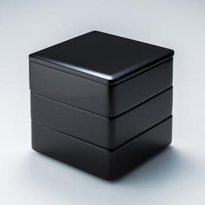 【越前漆器　6.5寸三段重箱】天然木製　寿松蒔絵　溜塗　長期保管品 重箱 3段 木製 漆塗り 溜内朱 松竹梅 沈金 6.5寸 日本製 越前