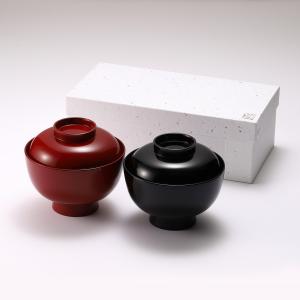 雑煮椀 漆器 川連塗 2客組 セット 朱色 黒...の詳細画像1