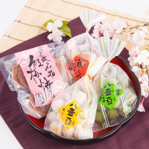 多度名物セット〔八壺豆 上白糖×2袋・抹茶味×2袋・きなこ味×2袋・紅梅焼×2袋〕 御菓子の丸繁 三...