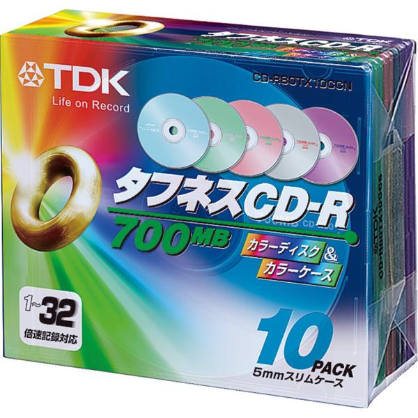 TDK データ用CD-R 32倍速対応 700MB 5色カラーミックスディスク 10枚パック CD-...