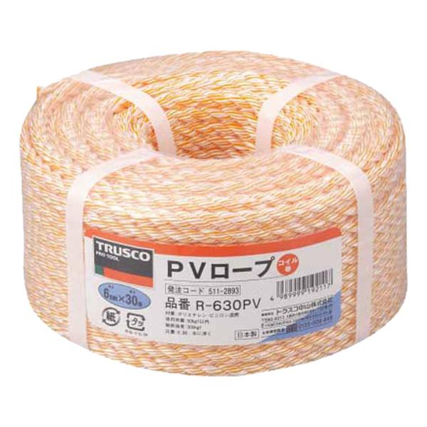 TRUSCO(トラスコ) PVロープ 黄 6mm×30m 3つ打タイプ R-630PV