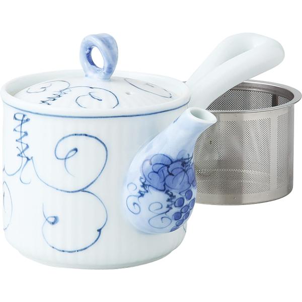 波佐見焼 急須 唐草ぶどう柄 (スーパーステンレス茶こし付) 60189