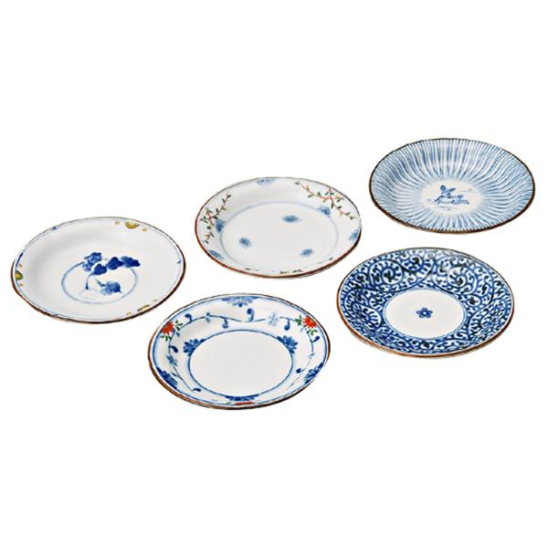 西海陶器 波佐見焼 小皿 染錦絵変り 化粧箱入 直径12 cm 5枚セット 31987