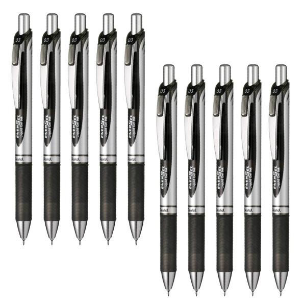 ぺんてる ボールペン ゲルインキ エナージェル ノック式 0.3mm シルバー軸 BLN73-A 黒...