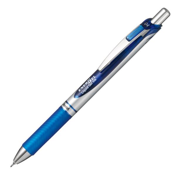 ぺんてる ボールペン ゲルインキ エナージェル ノック式 0.4mm シルバー軸 BLN74-C 青...
