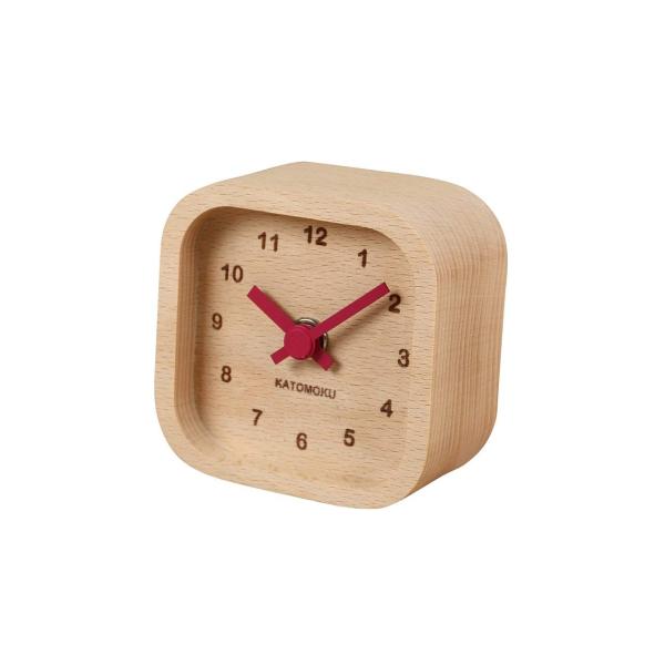 KATOMOKU muku mini clock km-25RE 角 赤 木製 置き時計 85×85...