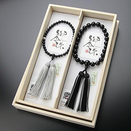 念珠ドットコム ≪ペア数珠≫ 数珠 男性用（22玉 黒オニキス 正絹2色房）・数珠 女性用（約7ミリ...