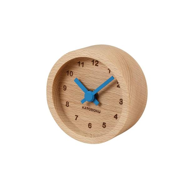 KATOMOKU muku mini clock km-26BL 丸 青 木製 置時計 85×85×...