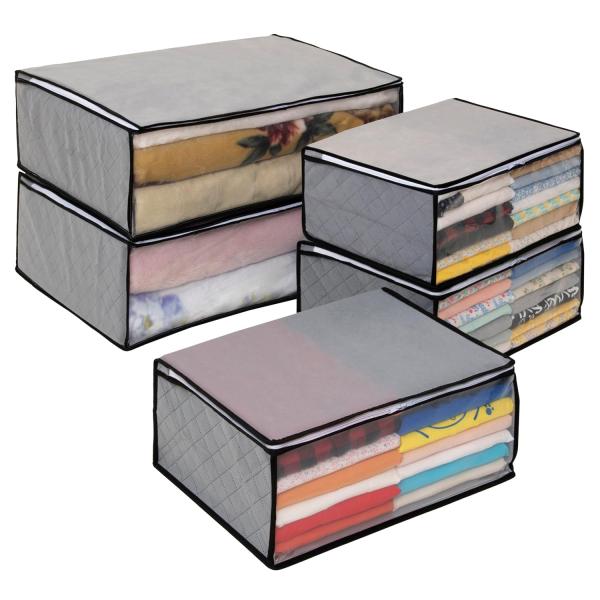 アストロ 収納ケース 衣類&amp;毛布用 5個組(衣類×3・毛布×2) グレー 不織布 活性炭消臭 収納袋...