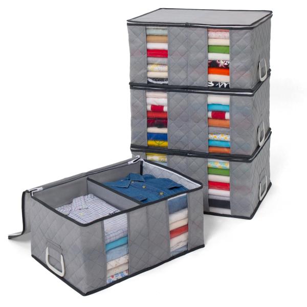 アストロ 収納ケース グレー 4枚組 衣類用 仕切り 持ち手付き 衣類収納袋 通気性の良い不織布がホ...