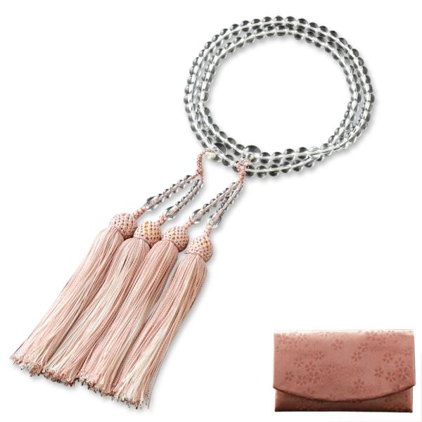 京仏壇はやし 数珠 八宗用 (八宗兼用) 本水晶 2色房 (灰桜 白) (女性用) 正式 本式 【 ...