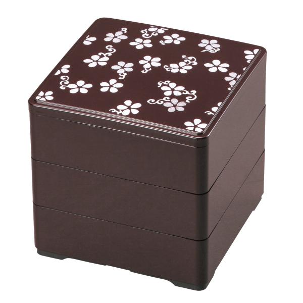 若泉漆器 3段重箱 5寸重 新溜 桜吹 (内黒) H-155-69-A