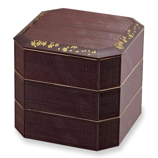 山中塗 溜塗 焼杉 三段重 6.0 溜さくら M12472-9