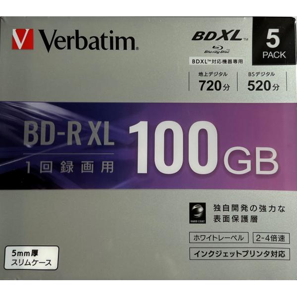 バーベイタム 4倍速対応BD-R XL 5枚パック　100GB ホワイトプリンタブル VBR520Y...