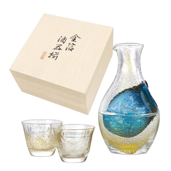 東洋佐々木ガラス 冷酒グラス セット 金箔 日本製 カラフェ 300ml、グラス80ml 3点入り ...